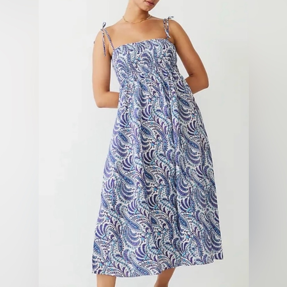 Jcrew Smocked Linen Blend Bandeau Dress